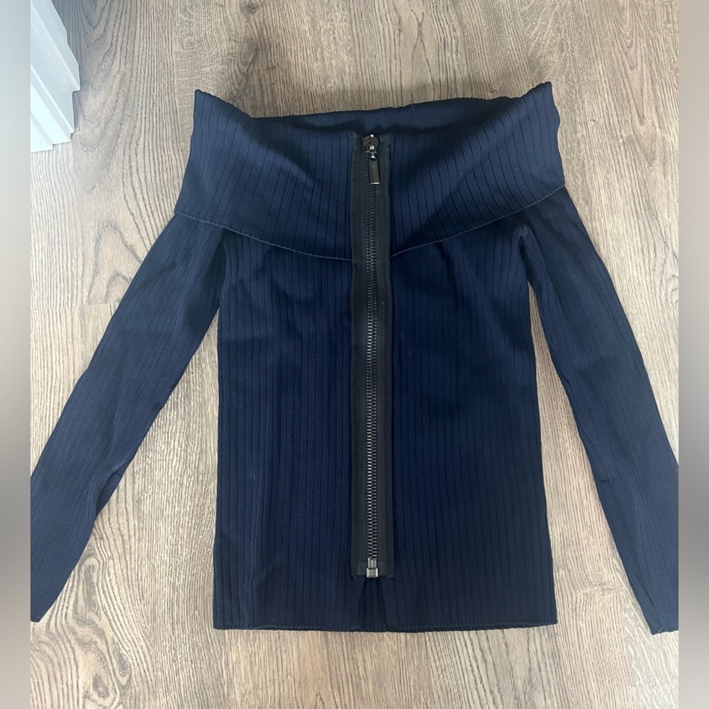 TOPSHOP Bardot Navy Zip-up Top